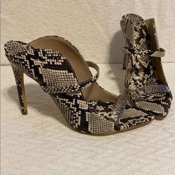 Aldo Snakeskin Patterned Black and Cream Heels with Stiletto Design Chic City - Picture 1 of 12